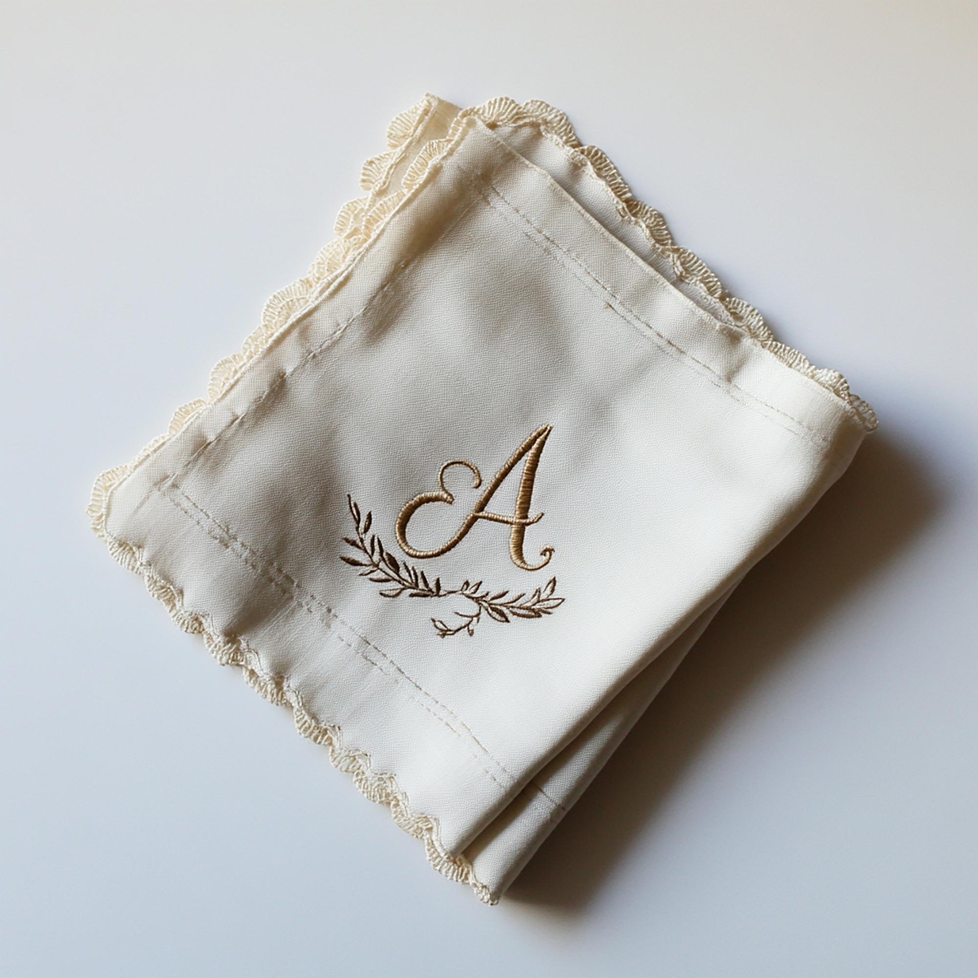 Embroidered wedding initials on linen
